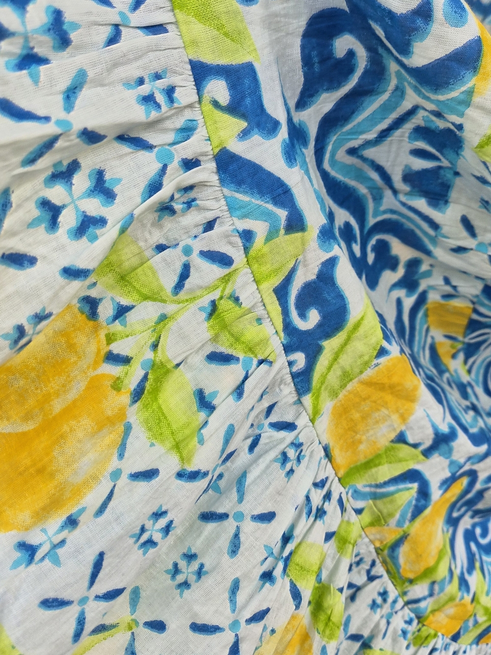 🍋Lemon Tile Print Maxi Dress w/ Beaded Accents-Blue & Yellow - Picture 5 of 10